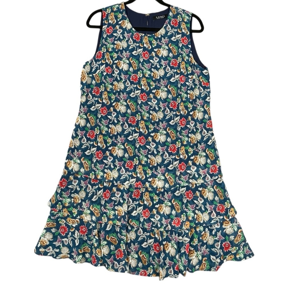 Lauren Ralph Lauren Charming Vintage Inspired Floral Crinkle Georgette Dress  12